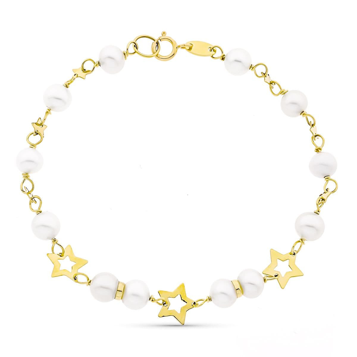 18K PULSERA ORO AMARILLO 17CM COMUNION PERLA CULTIVADA 5-5.5 MM