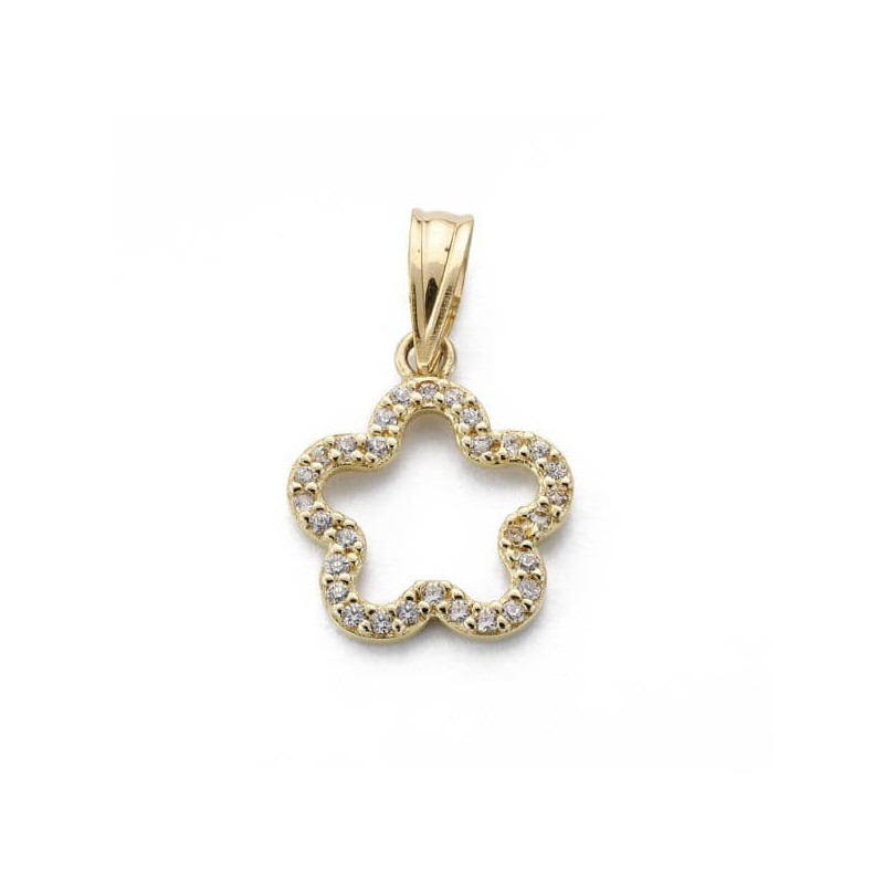 18K COLGANTE AMULETO ORO AMARILLO FLOR CIRCONITA 14X12 MM