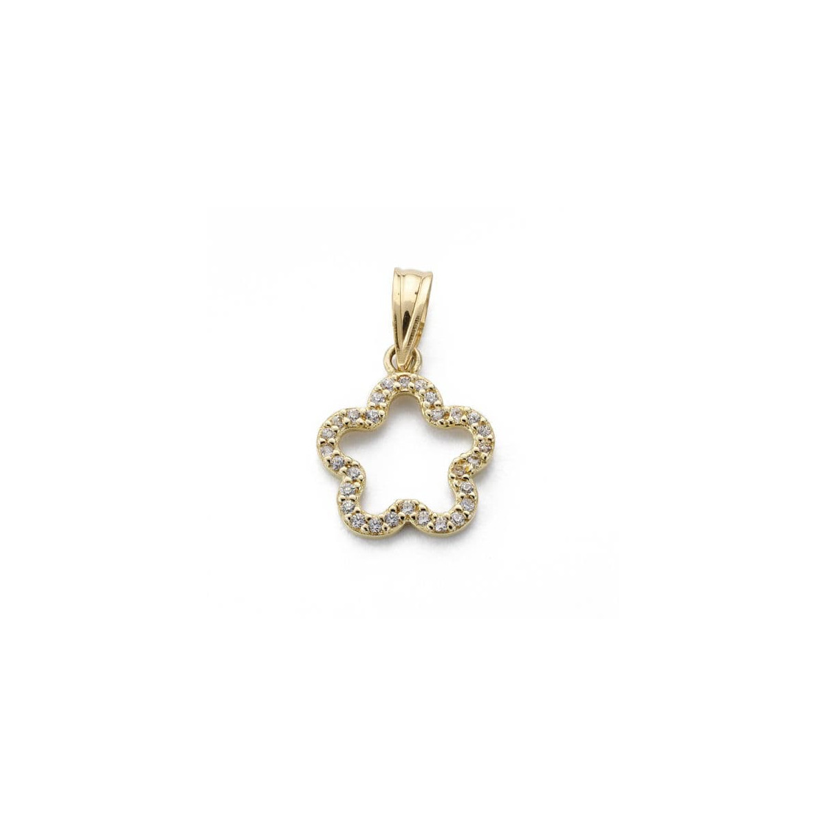 18K COLGANTE AMULETO ORO AMARILLO FLOR CIRCONITA 14X12 MM