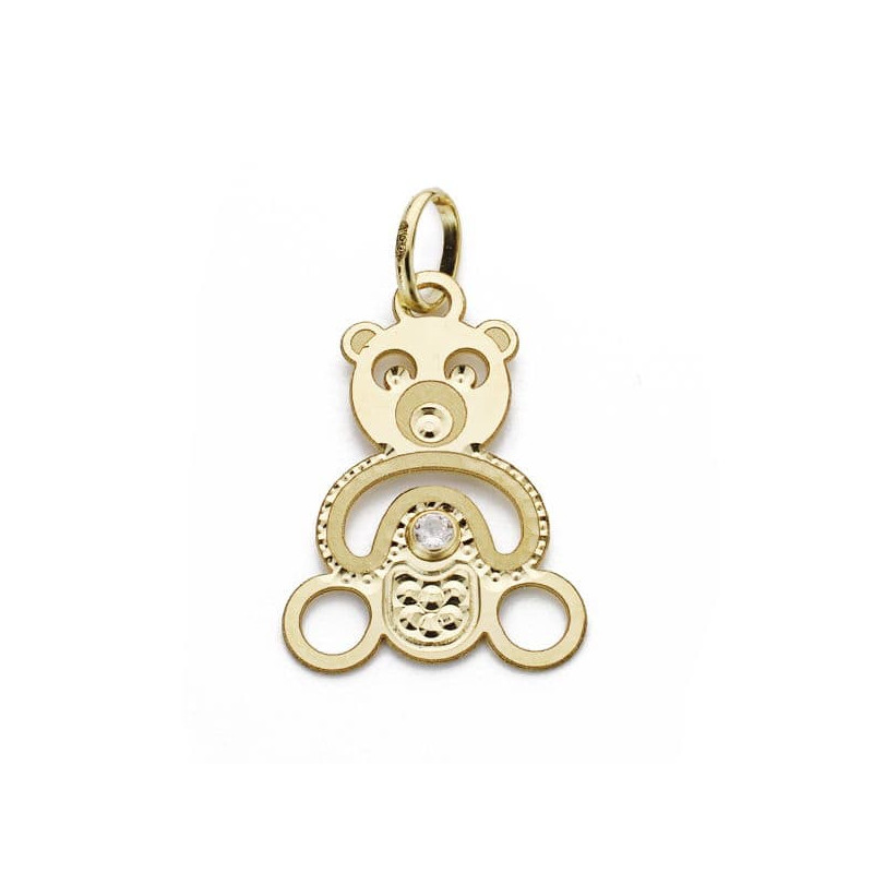 18K COLGANTE AMULETO ORO AMARILLO OSO CALADO CIRCONITA 19X13MM