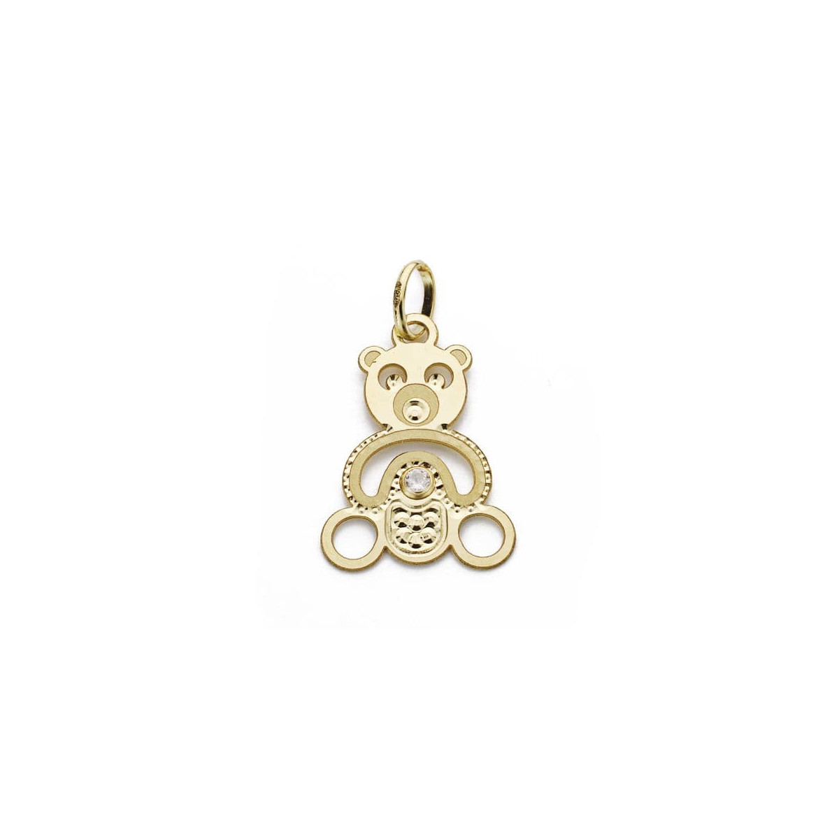 18K COLGANTE AMULETO ORO AMARILLO OSO CALADO CIRCONITA 19X13MM