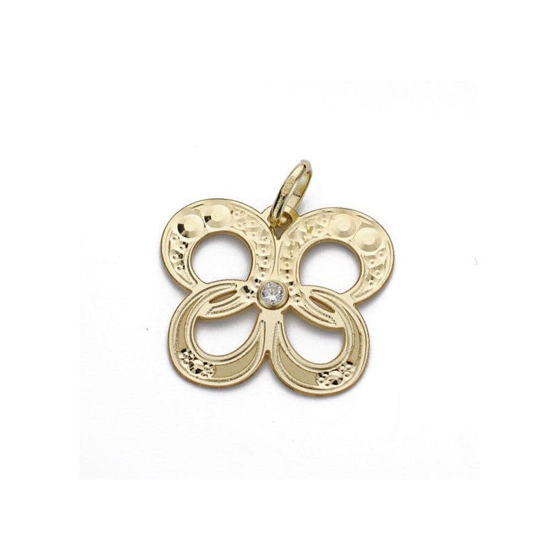 18K COLGANTE AMULETO ORO AMARILLO MARIPOSA CIRCONITA 15X18 MM