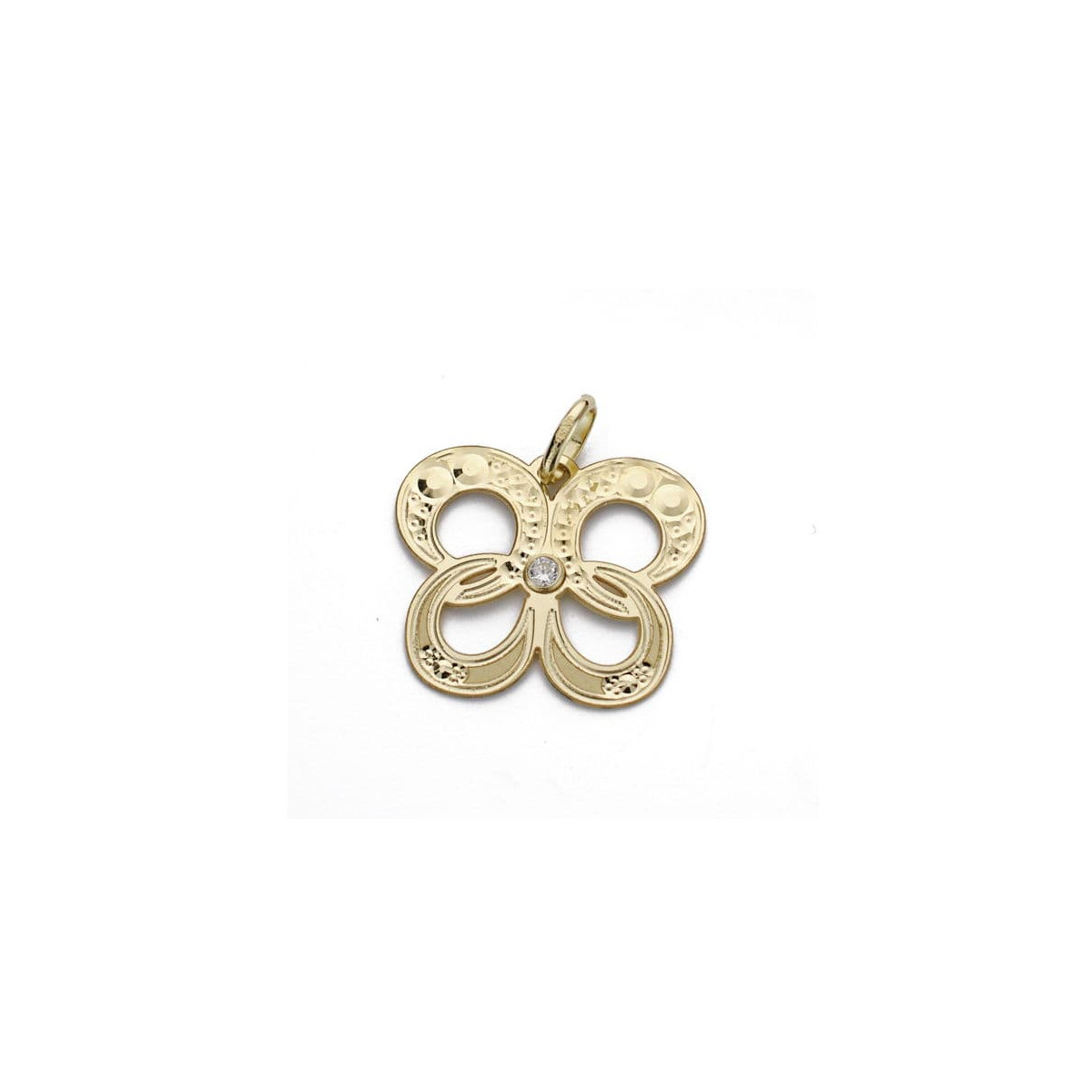 18K COLGANTE AMULETO ORO AMARILLO MARIPOSA CIRCONITA 15X18 MM