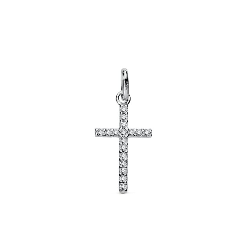 18K CRUZ ORO BLANCO CON CIRCONITAS. MEDIDA: 18 X 10 MM