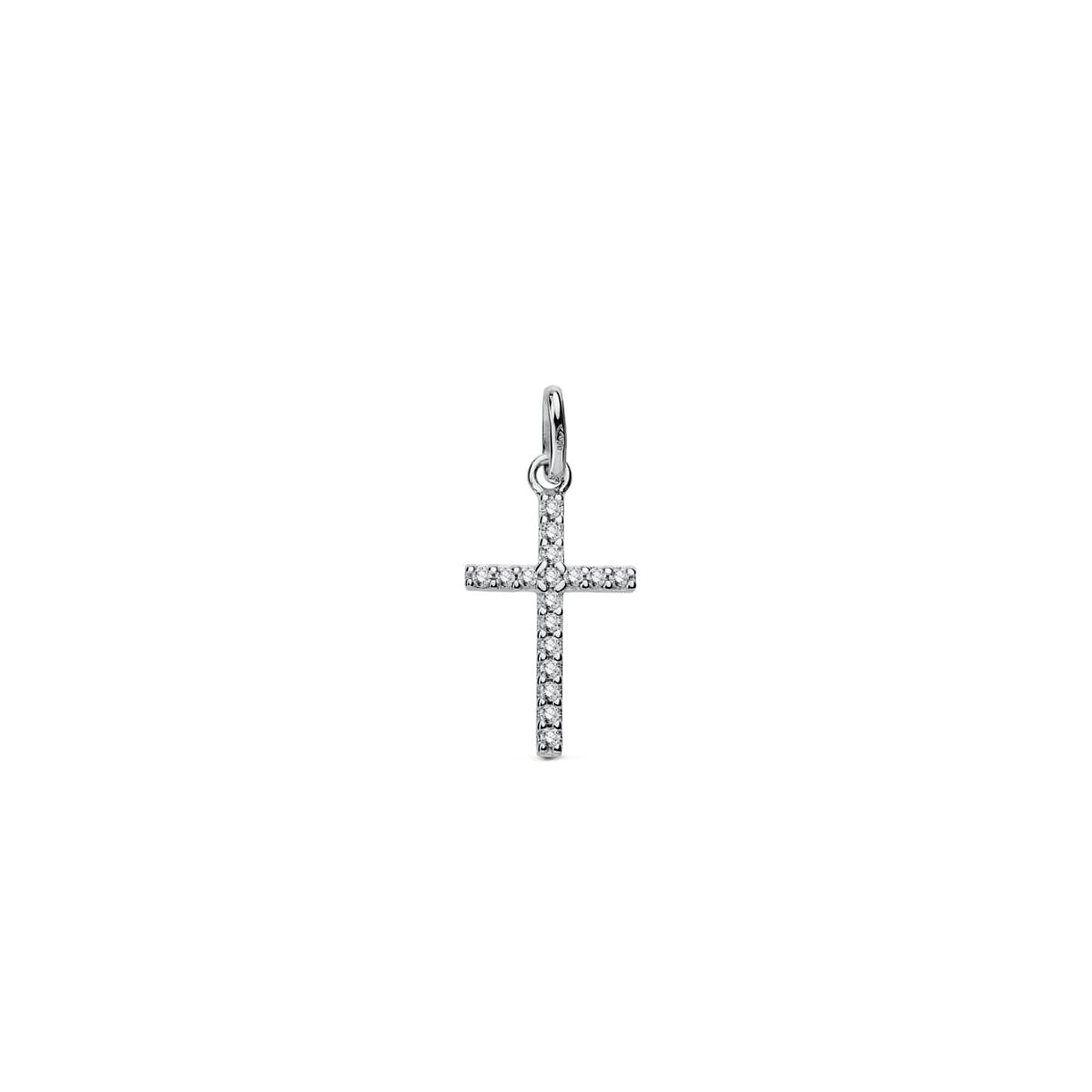 18K CRUZ ORO BLANCO CON CIRCONITAS. MEDIDA: 18 X 10 MM