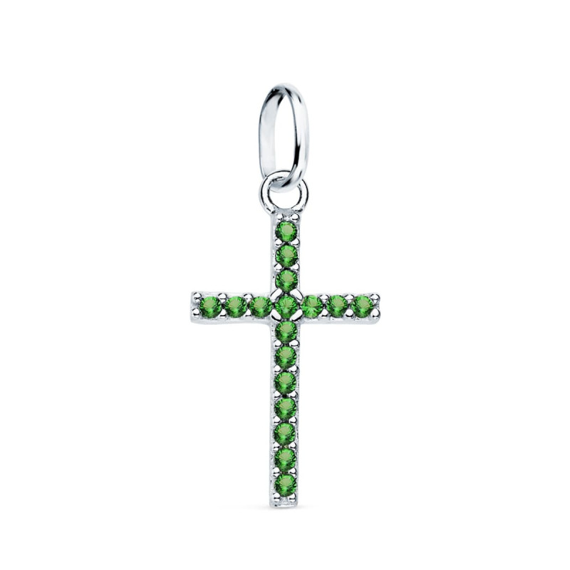 18K CRUZ ORO BLANCO CON CIRCONITA VERDES. 16X10 MM