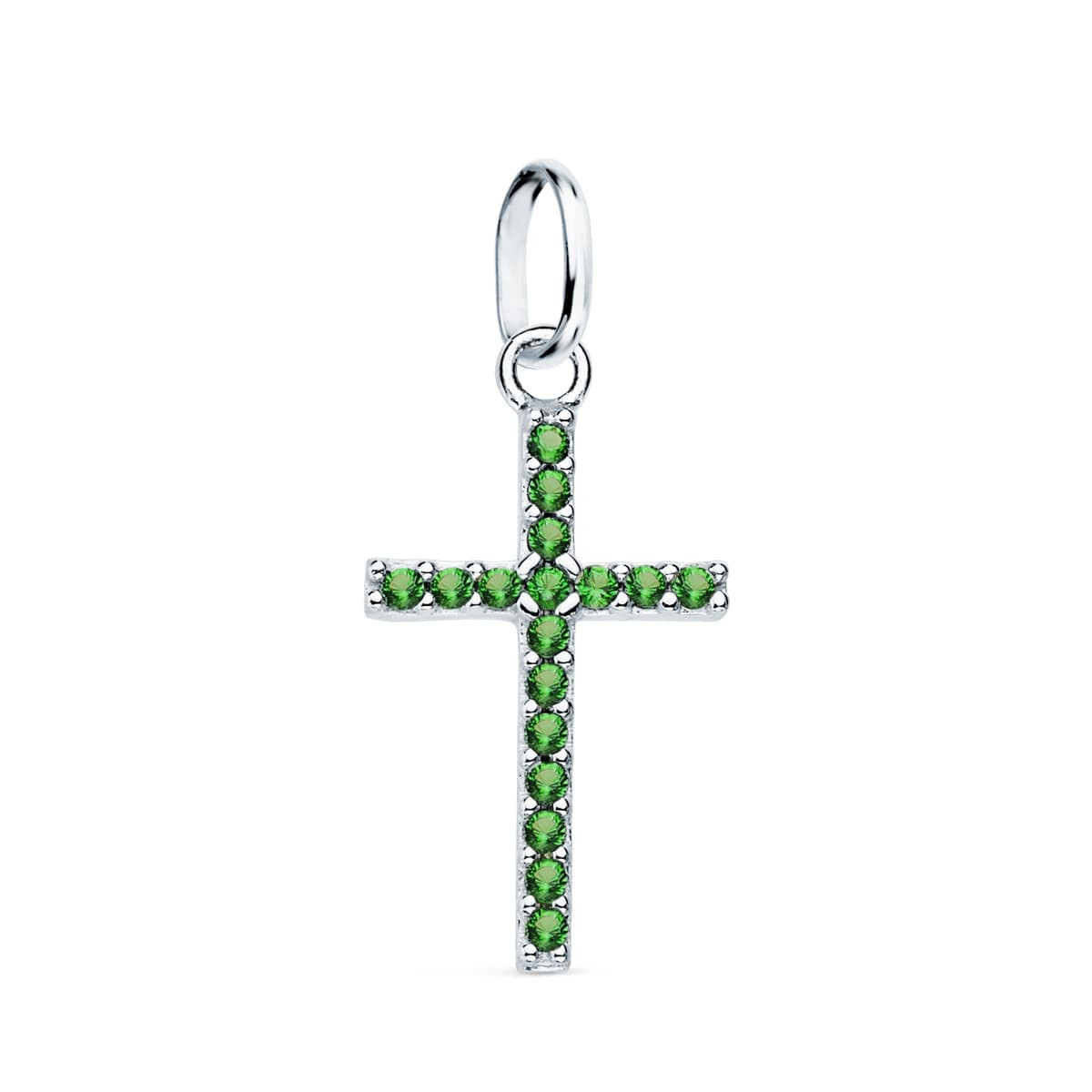 18K CRUZ ORO BLANCO CON CIRCONITA VERDES. 16X10 MM