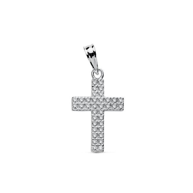 18K CRUZ CIRCONITA ORO BLANCO 20X12 MM
