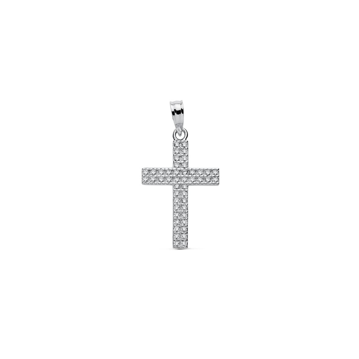 18K CRUZ ORO BLANCO CIRCONITA 24X15 MM