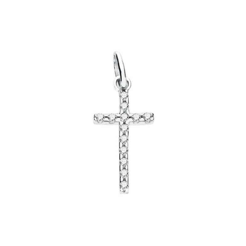 18K CRUZ ORO BLANCO CIRCONITA 18X8 MM