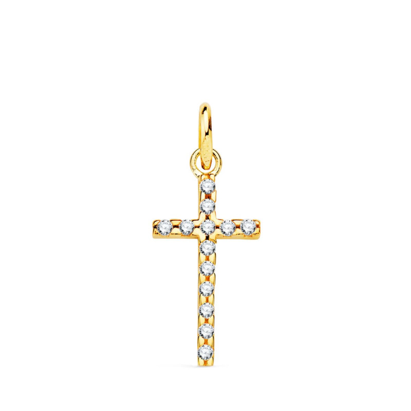 18K CRUZ ORO AMARILLO CIRCONITA 16X9 MM