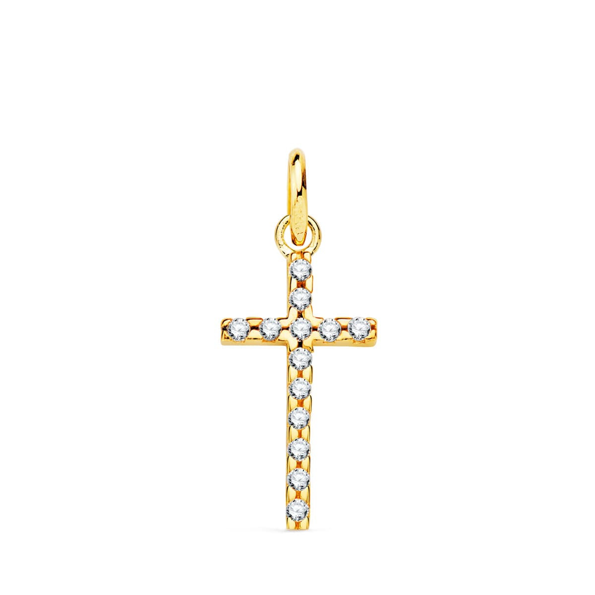 18K CRUZ ORO AMARILLO CIRCONITA 16X9 MM