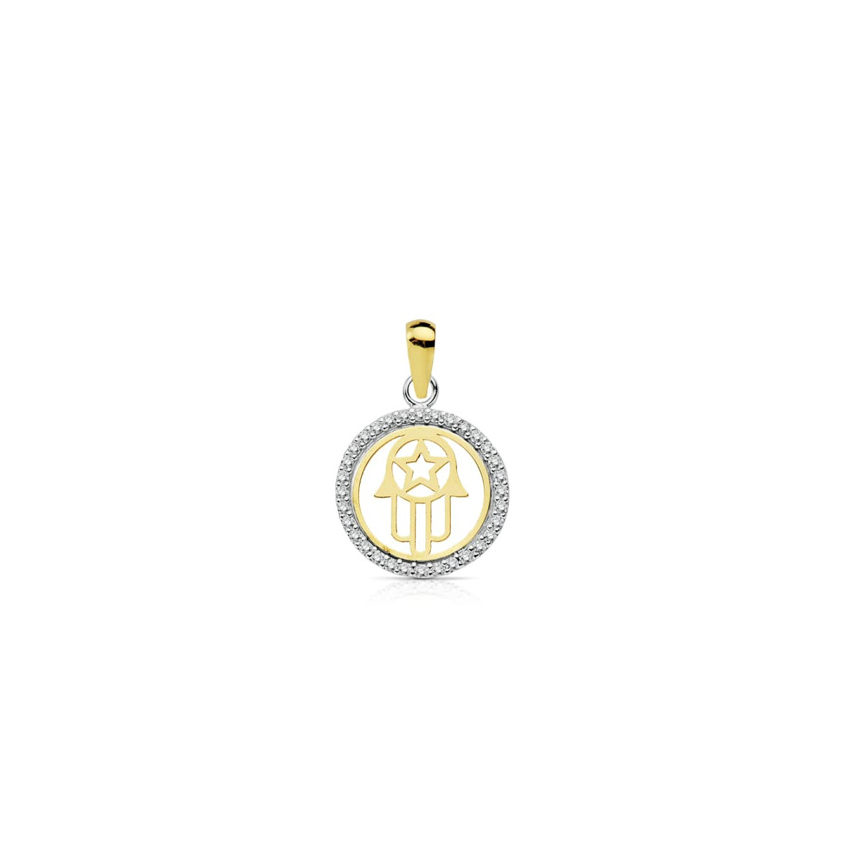 18K COLGANTE AMULETO  ORO BICOLOR MANO DE FATIMA 13 MM