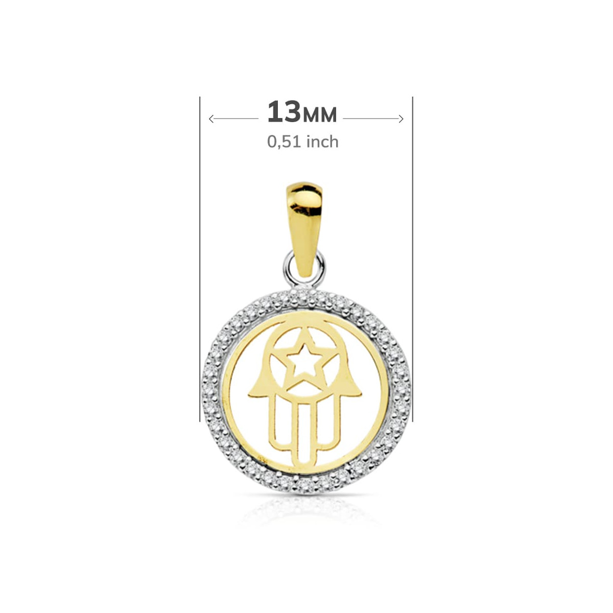 18K COLGANTE AMULETO  ORO BICOLOR MANO DE FATIMA 13 MM