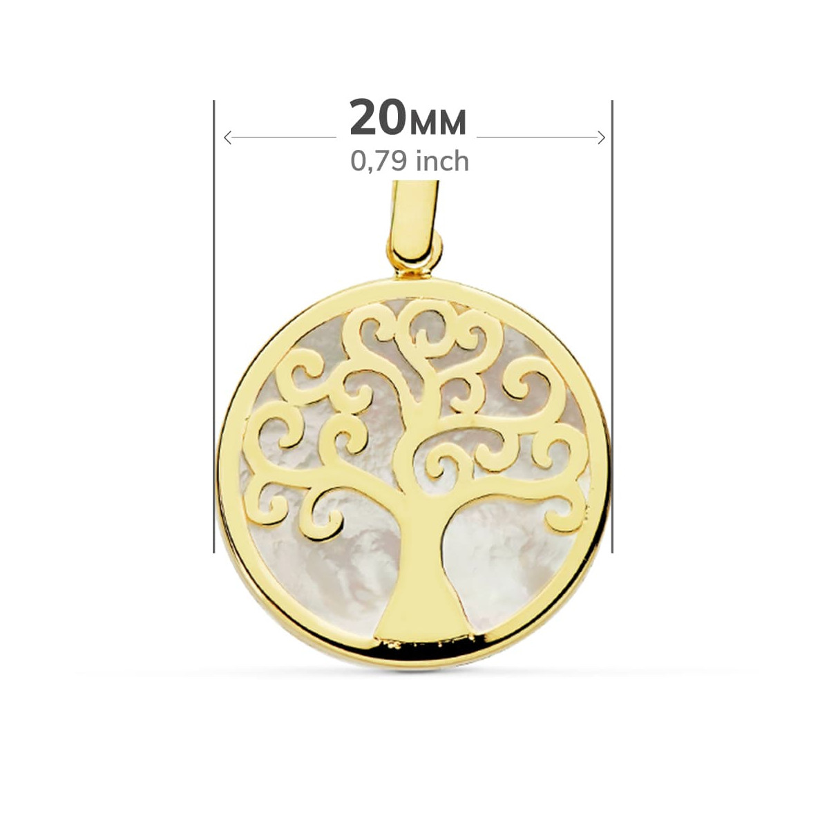 18K COLGANTE ORO AMARILLO NACAR ARBOL DE LA VIDA 20 MM