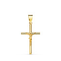 18K CRUZ ORO AMARILLO CON CRISTO TUBO HUECO 21 X 13 X 3 MM
