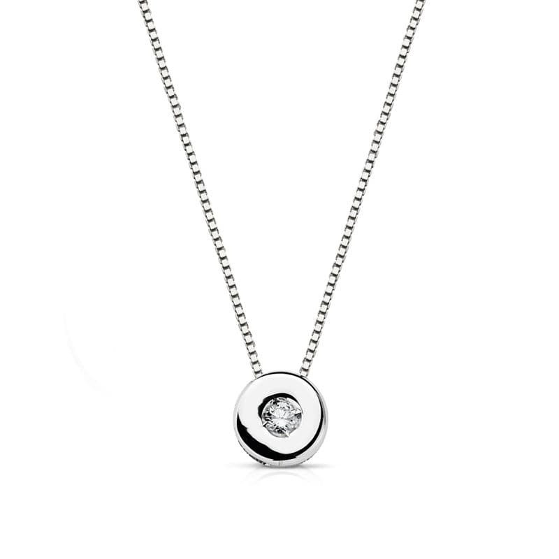 18K GARGANTILLA ORO BLANCO CHATON 5MM DIAMANTE LABORATORIO 0,02 QTS. H-I CADENA 42CM