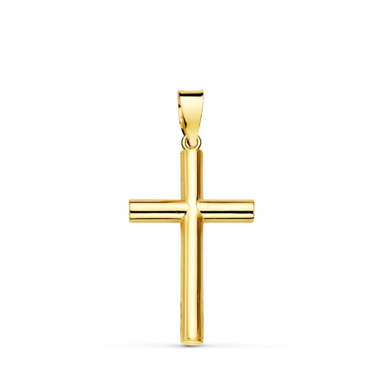 18K CRUZ ORO AMARILLO LISA TUBO HUECO 2.5 MM 21X13 MM