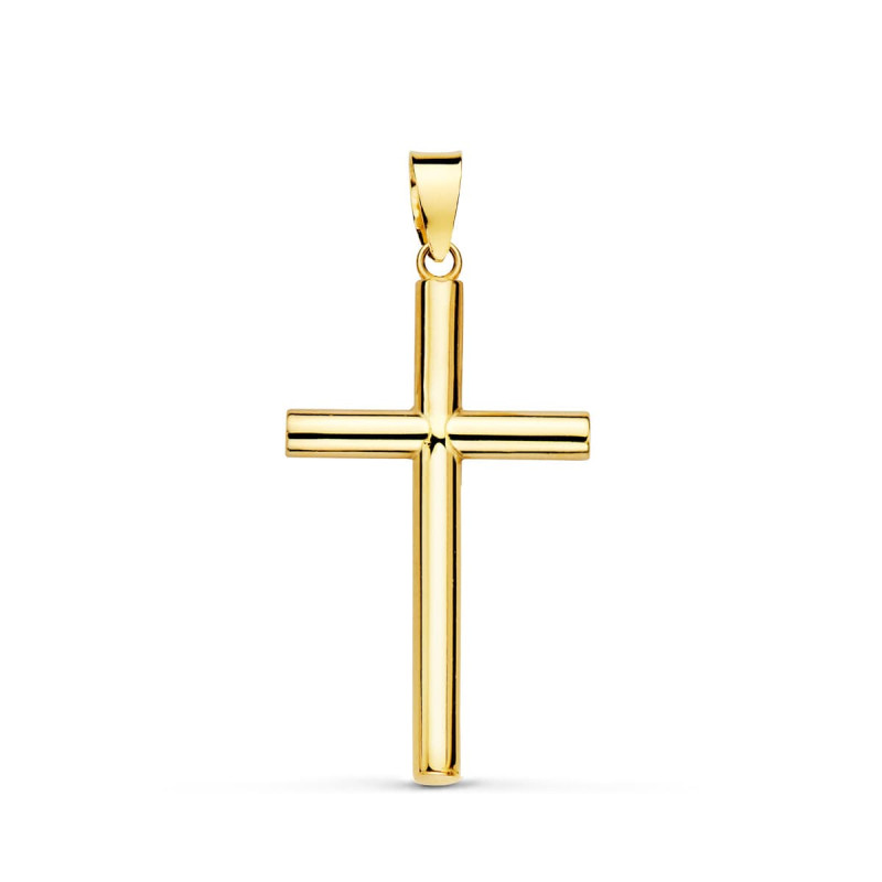 18K CRUZ ORO AMARILLO HUECA LISA 25X15 MM TUBO 2.2 MM
