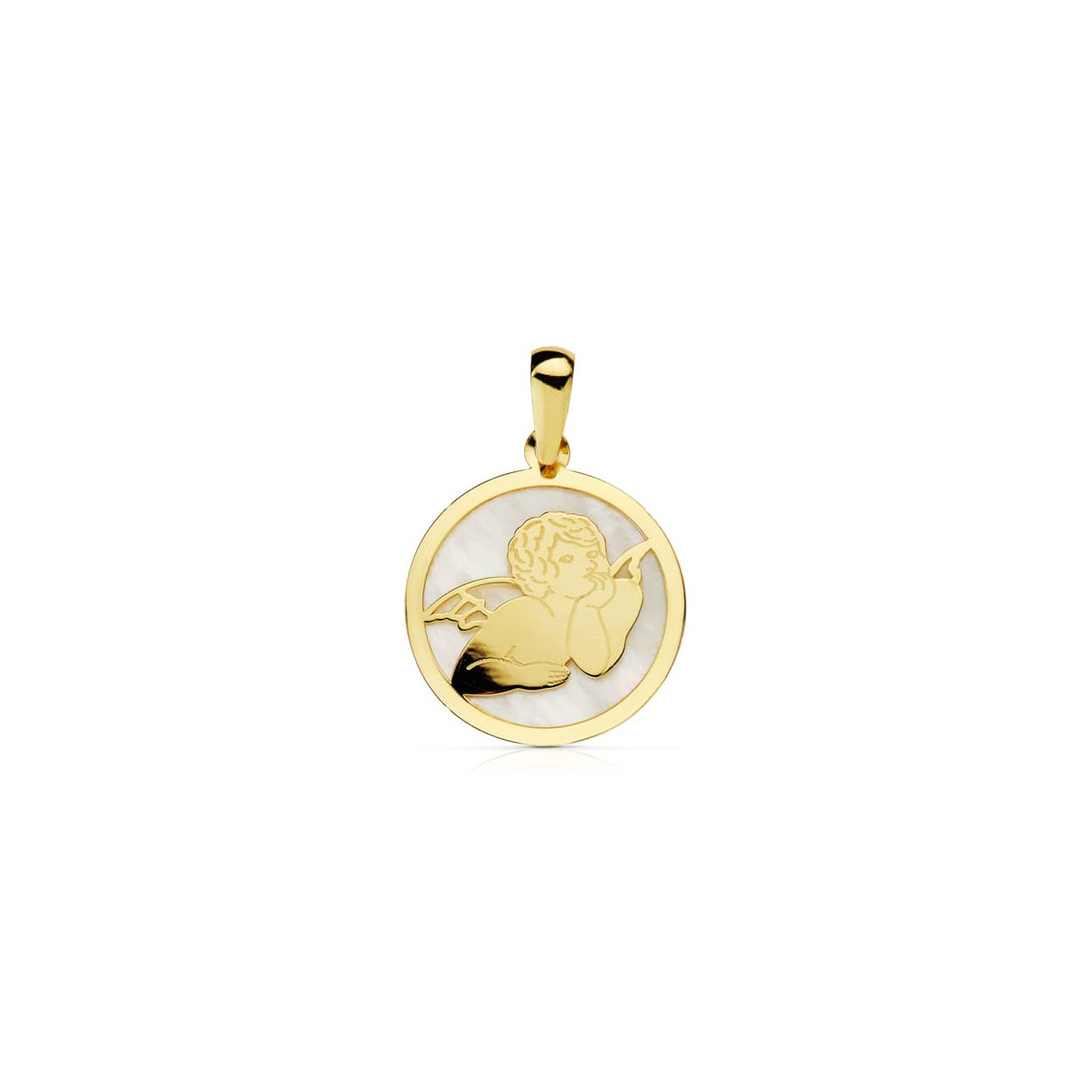 18K COLGANTE ORO AMARILLO REDONDO NACAR ANGEL 17 MM