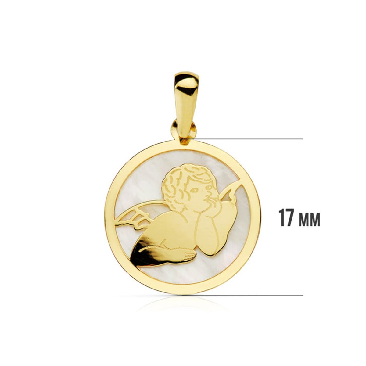 18K COLGANTE ORO AMARILLO REDONDO NACAR ANGEL 17 MM