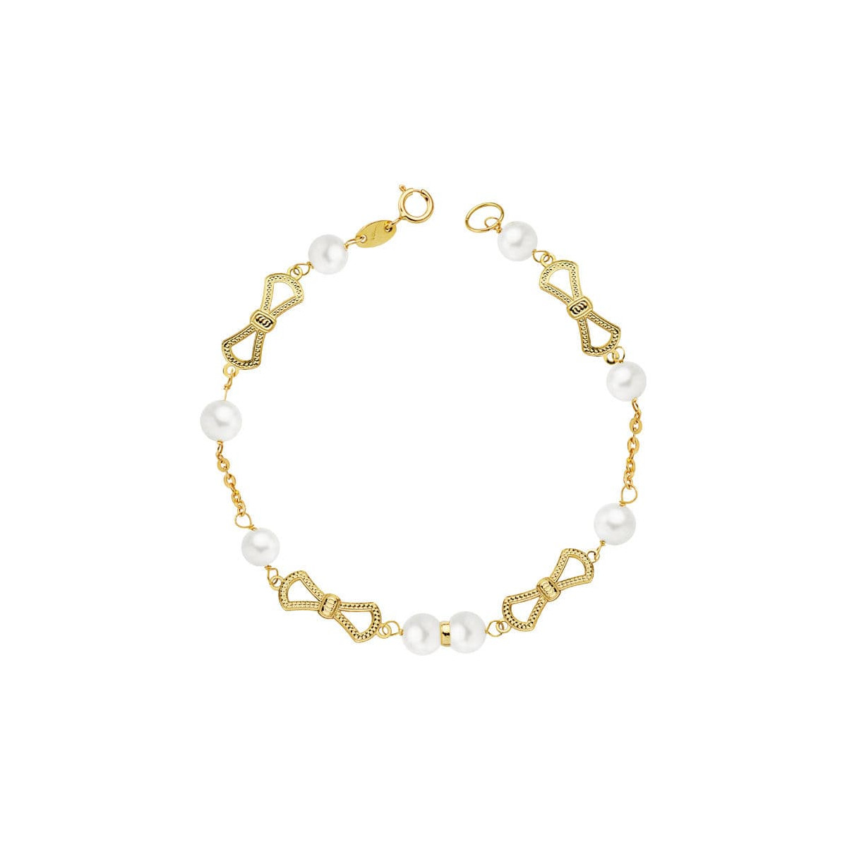 18K PULSERA ORO AMARILLO COMUNION PERLA 5.5 MM 17.50CM