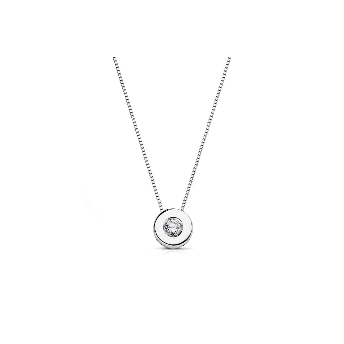 18K GARGANTILLA ORO BLANCO CHATON 6 MM DIAMANTE NATURAL 0,065 QTS. H-SI CADENA 42CM