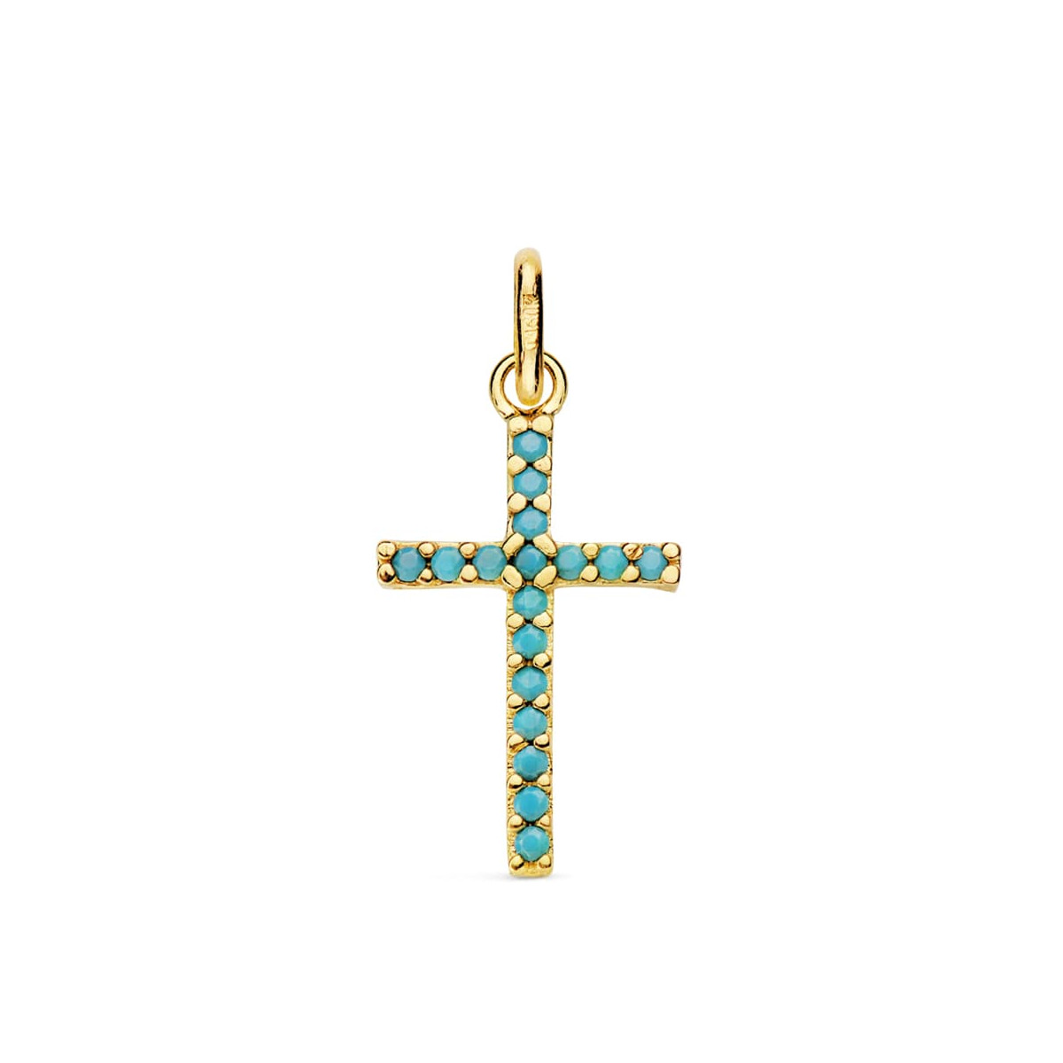 18K CRUZ ORO AMARILLO PIEDRAS TURQUESAS 16X10 MM