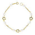 18K PULSERA ORO AMARILLO FLOR Y PERLAS 5 MM 18CM
