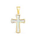 18K CRUZ ORO AMARILLO CON NACAR 18 X 12 MM