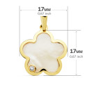 18K COLGANTE AMULETO ORO AMARILLO FLOR NACAR CIRCONITA 17X17 MM