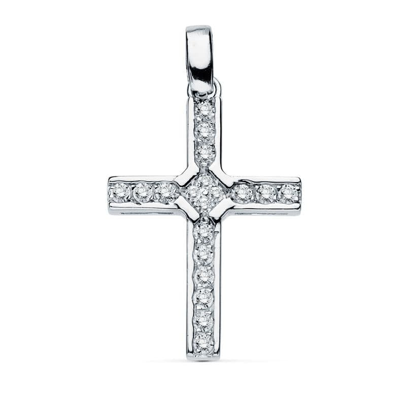 18K CRUZ ORO BLANCO CIRCONITA 20X14 MM