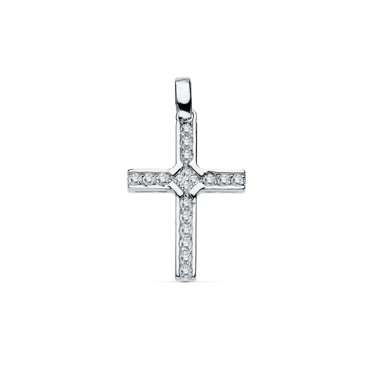 18K CRUZ ORO BLANCO CIRCONITA 20X14 MM