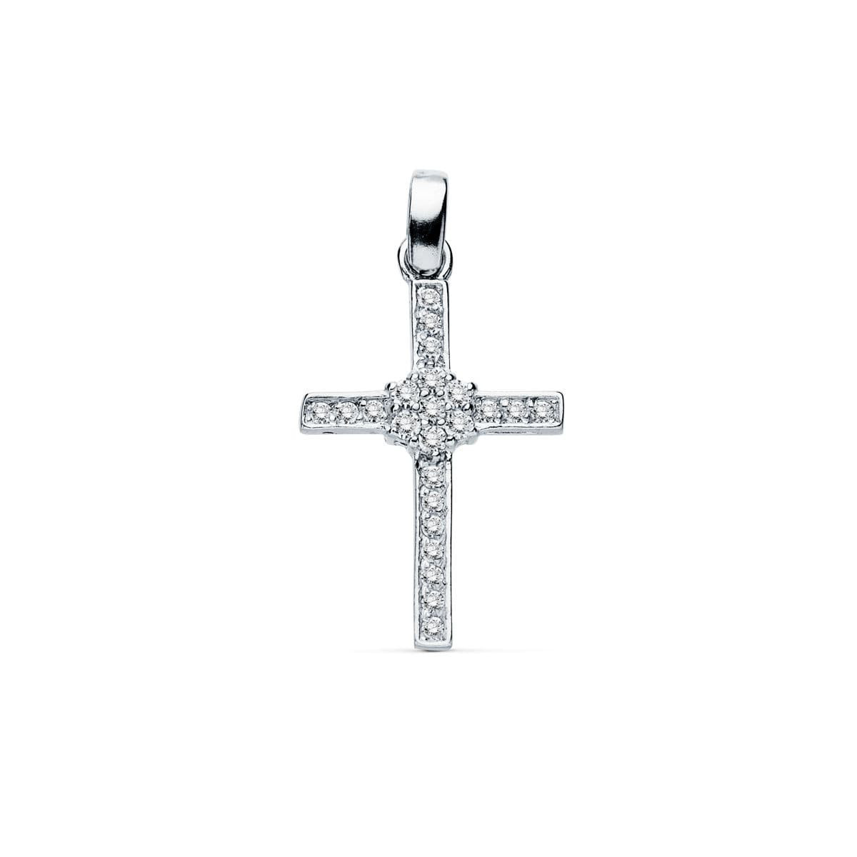 18K CRUZ ORO BLANCO CIRCONITA 19X13 MM