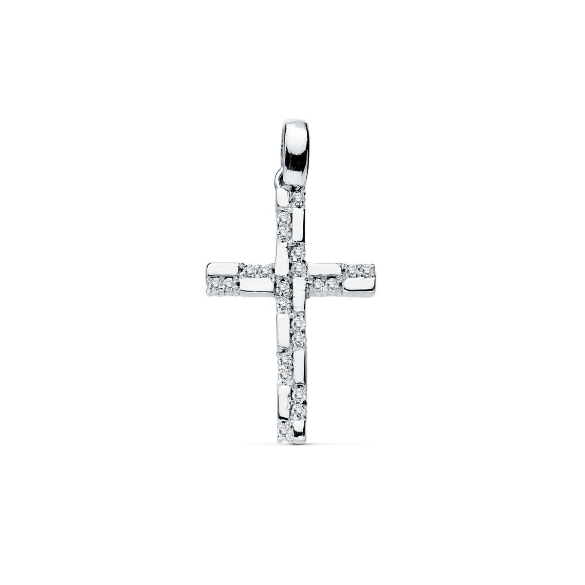 18K CRUZ ORO BLANCO CIRCONITA 19X12 MM