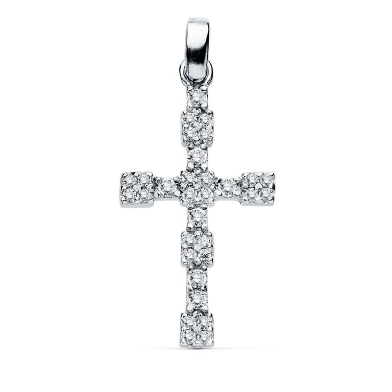 18K CRUZ ORO BLANCO CIRCONITA 21X13 MM