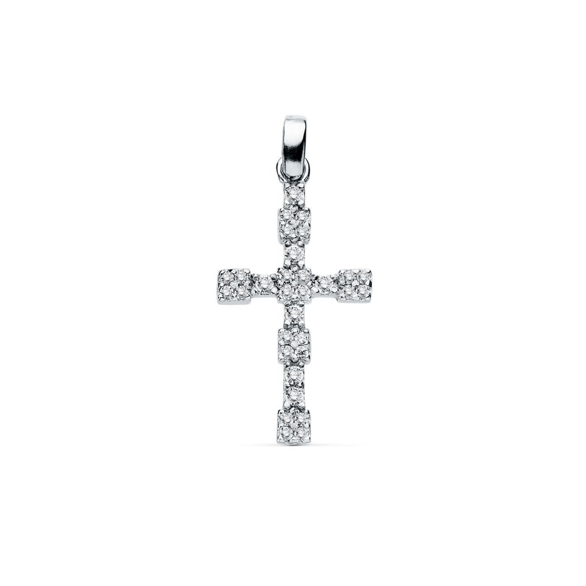 18K CRUZ ORO BLANCO CIRCONITA 21X13 MM