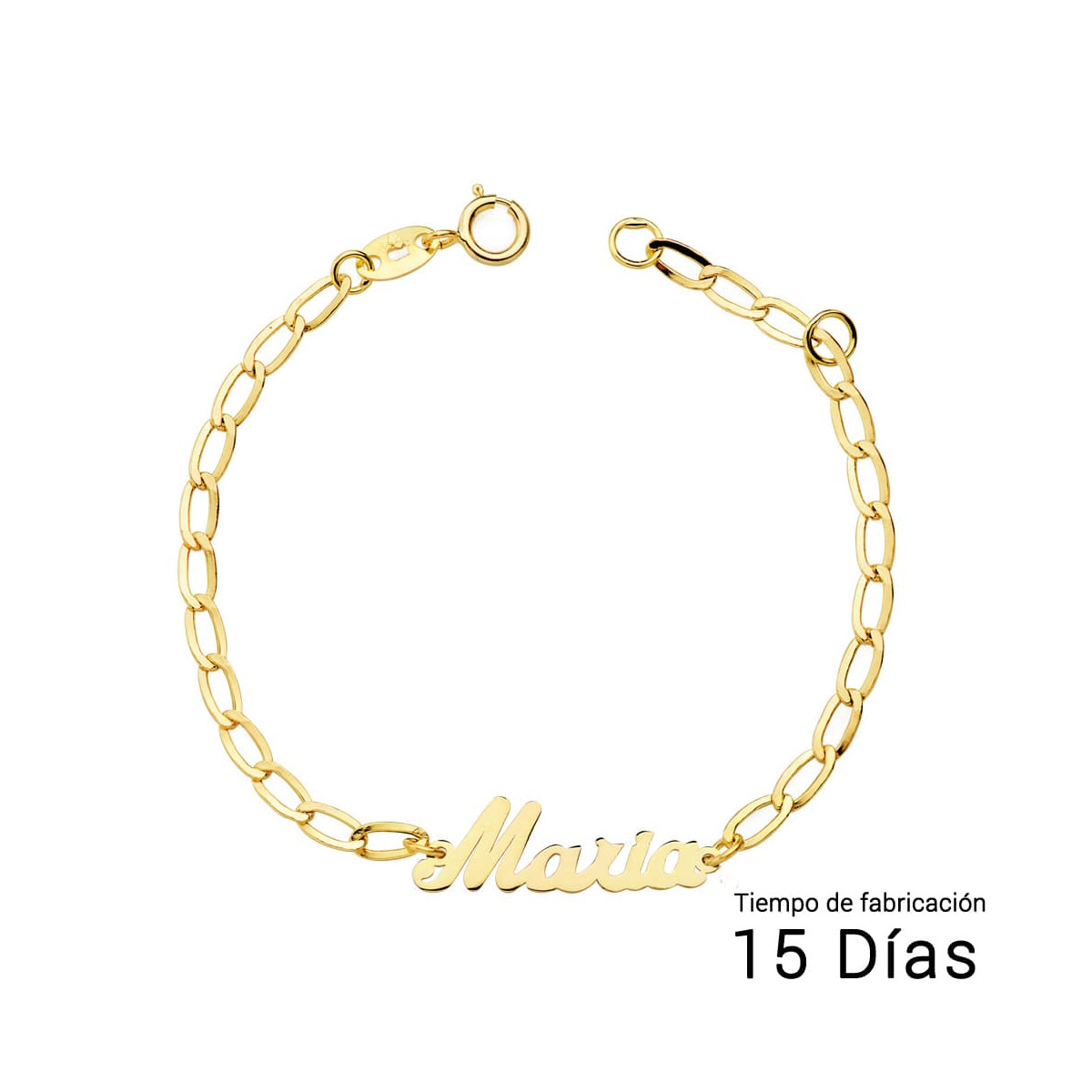 18K PULSERA NIÑA ORO AMARILLO NOMBRE 13CM CADENA BILBAO