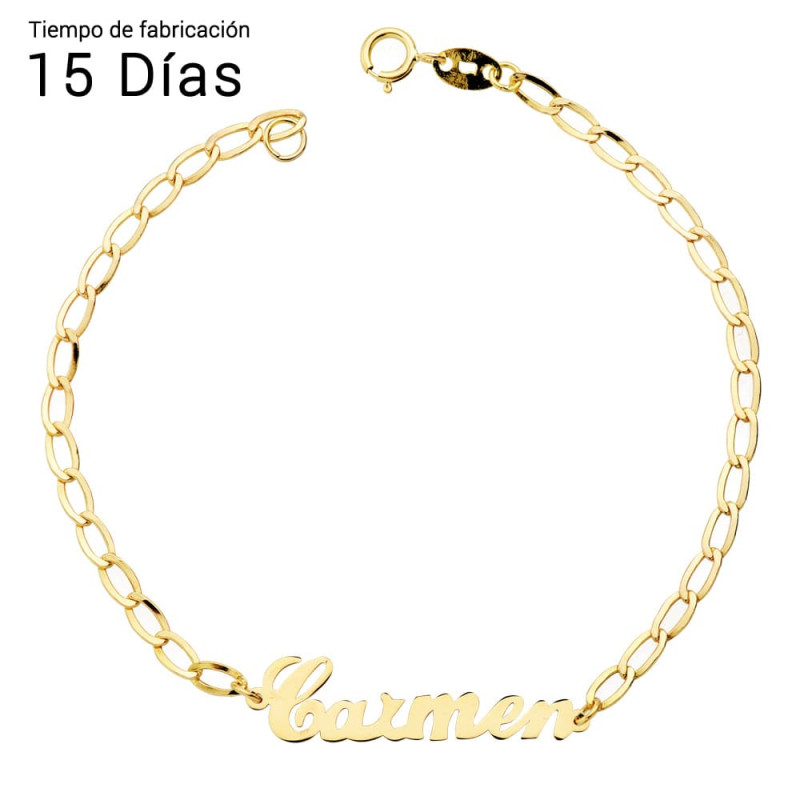 18K PULSERA ORO AMARILLO NOMBRE 17CM CADENA BILBAO