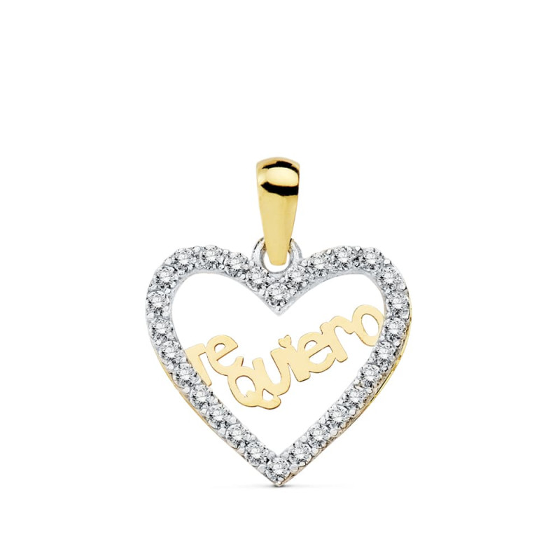 18K COLGANTE ORO BICOLOR CORAZON TE QUIERO 15X13 MM C. AMOR