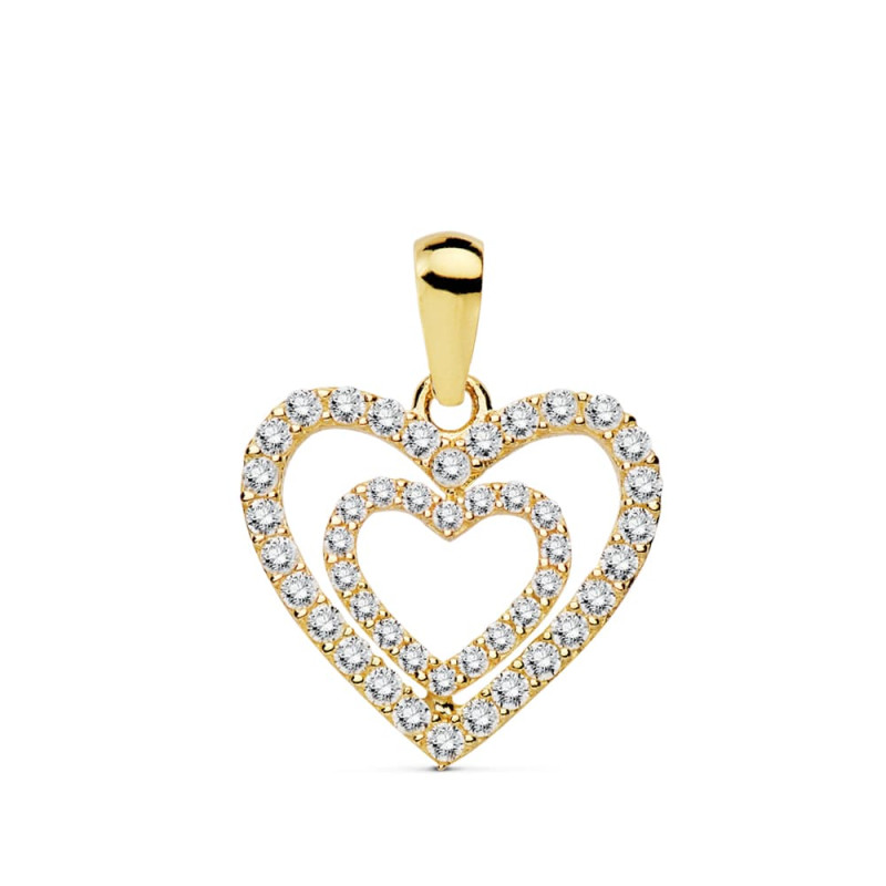 18K COLGANTE ORO AMARILLO CORAZONES CIRCONITA 15X14 MM C. AMOR
