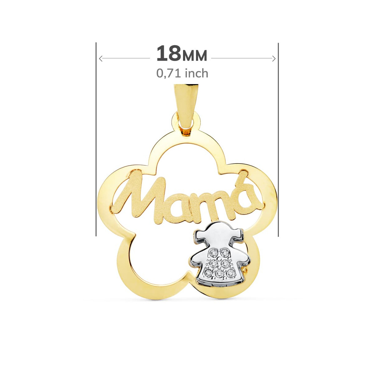 18K COLGANTE MAMA FLOR BICOLOR NIÑA 18 MM