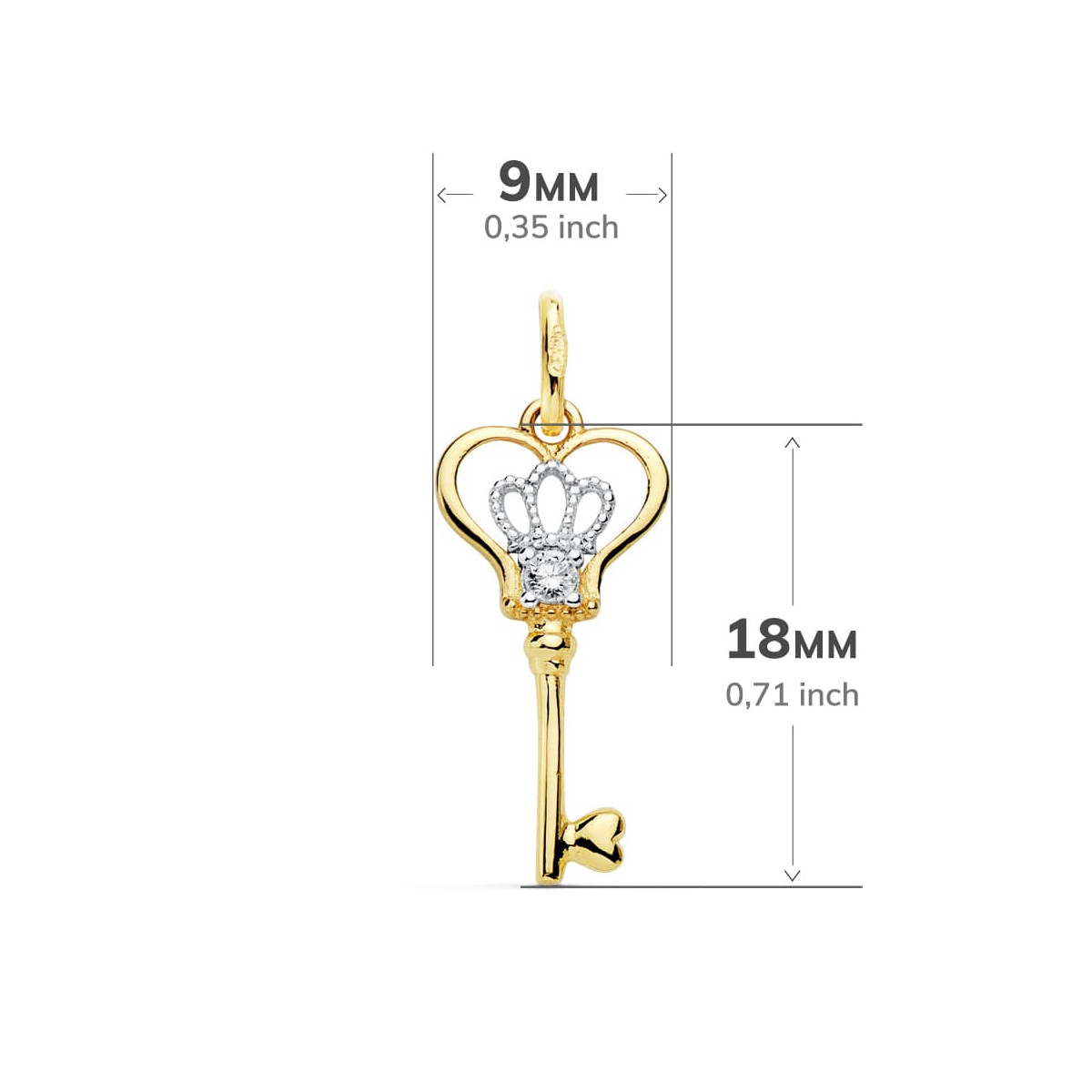 18K COLGANTE LLAVE BICOLOR CIRCONITA 18X9