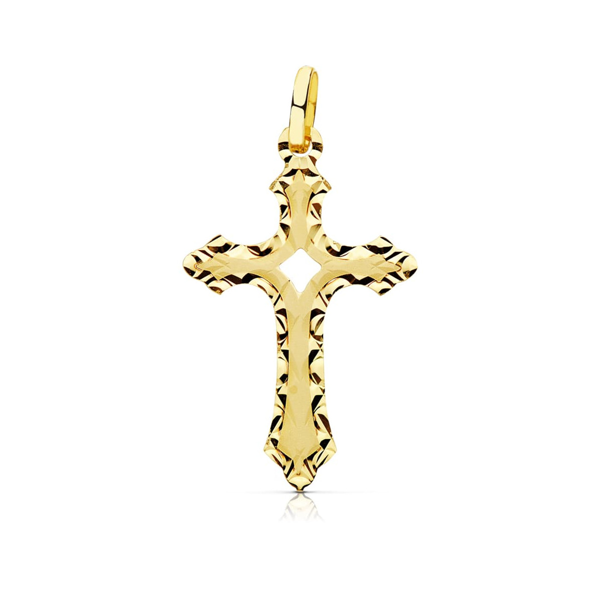 18K CRUZ ORO AMARILLO SIN CRISTO TALLADA 27X17 MM