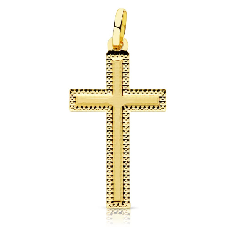 18K CRUZ ORO AMARILLO SIN CRISTO TALLADA 27X15 MM