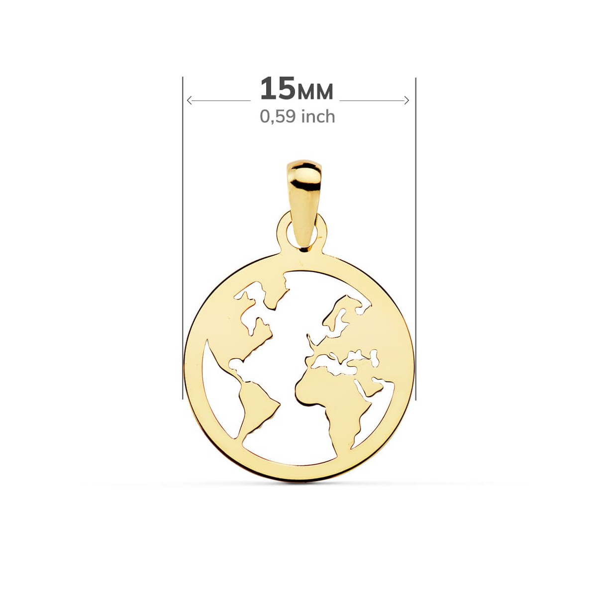 18K COLGANTE AMULETO ORO AMARILLO MAPAMUNDI CALADO 15 MM