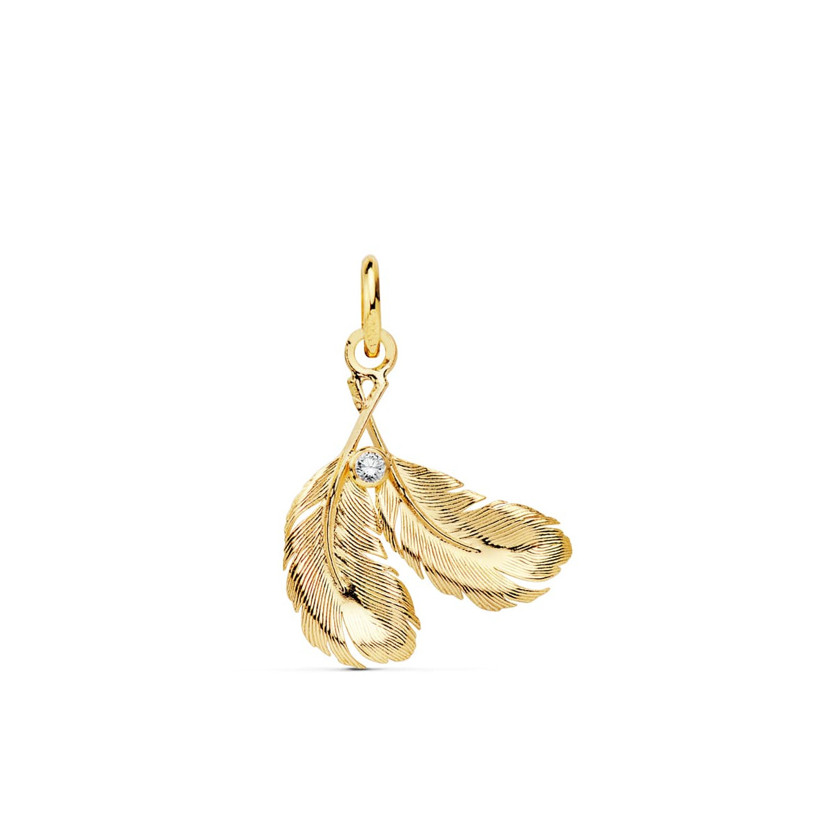 18K COLGANTE AMULETO ORO AMARILLO DOS PLUMAS 17X15 MM