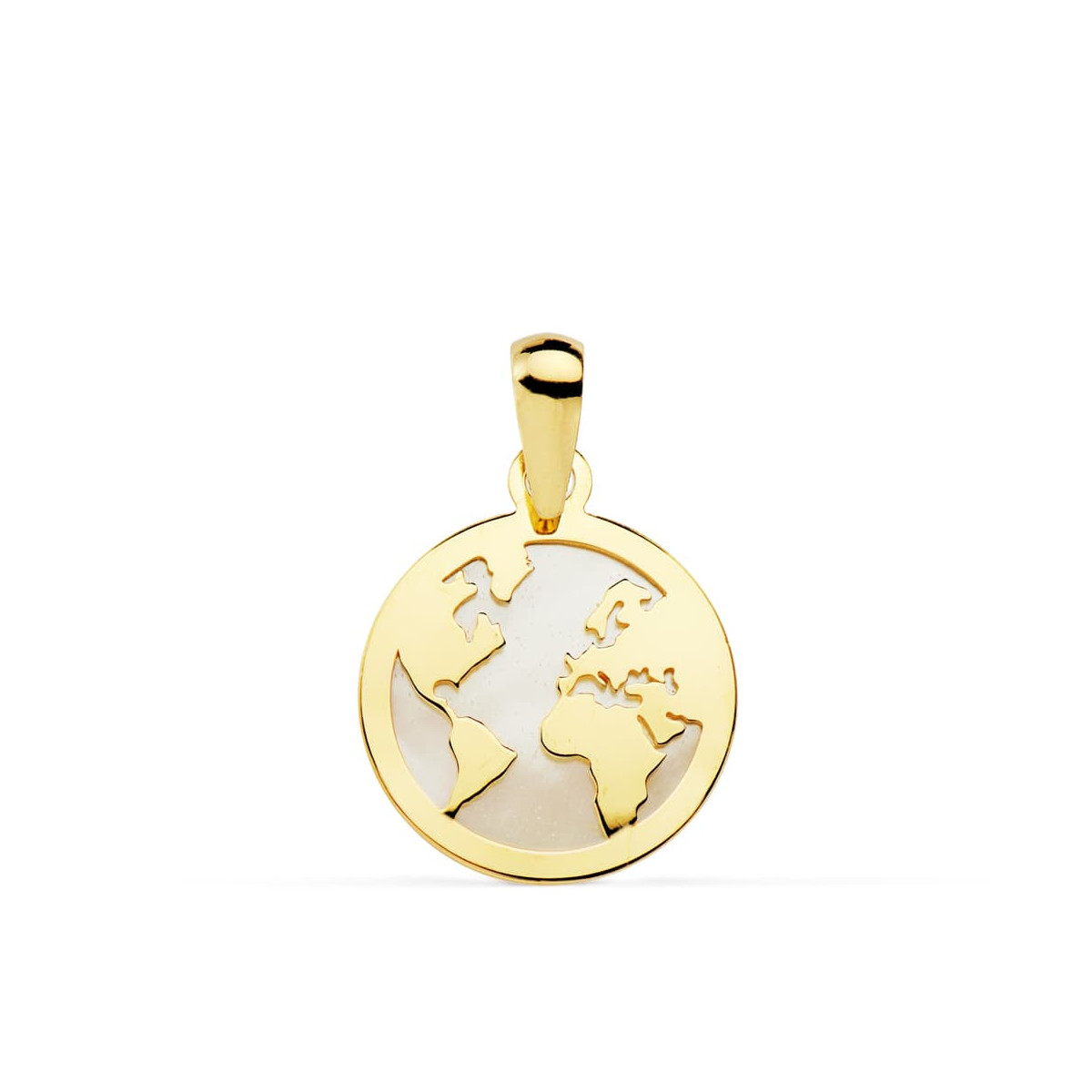18K COLGANTE AMULETO ORO AMARILLO MAPAMUNDI NACAR 13 MM
