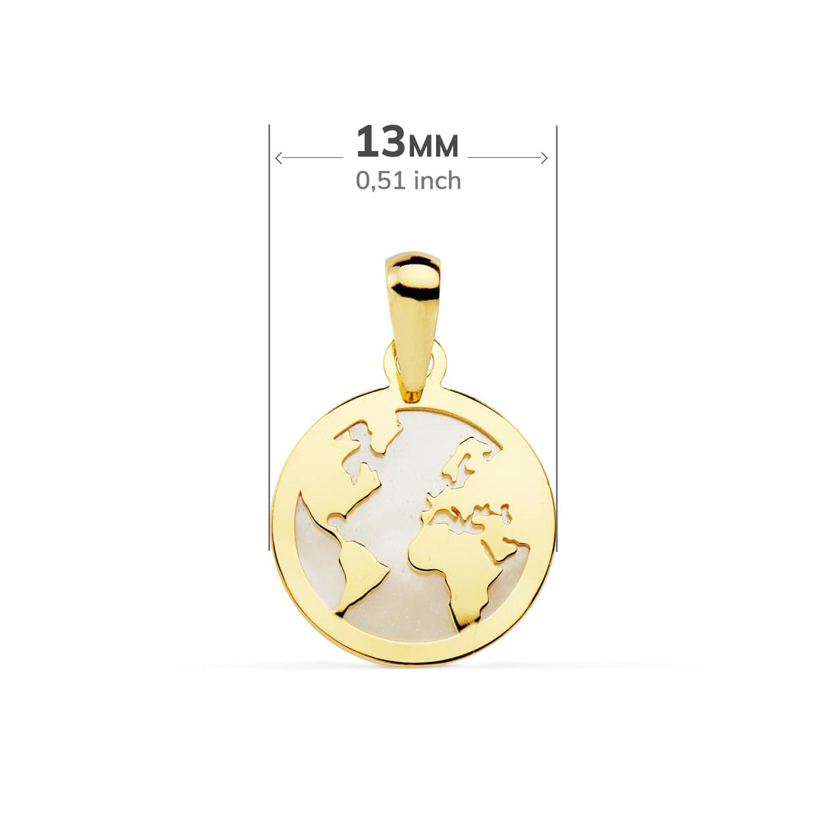 18K COLGANTE AMULETO ORO AMARILLO MAPAMUNDI NACAR 13 MM