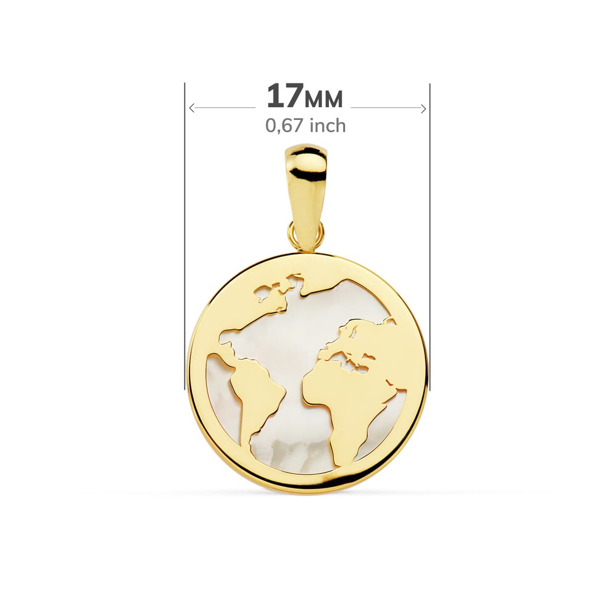 18K COLGANTE AMULETO ORO AMARILLO MAPAMUNDI NACAR 17 MM